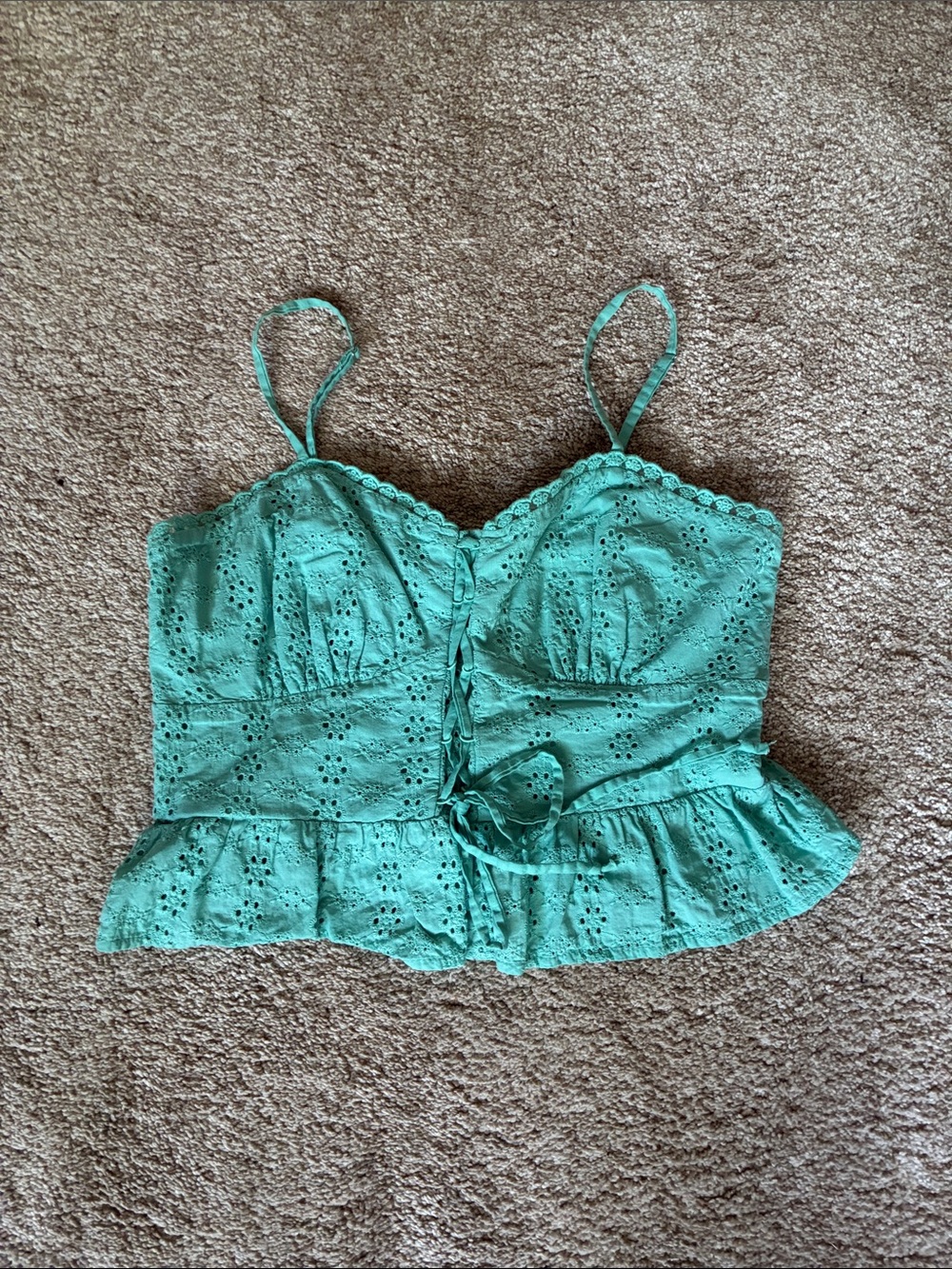 wild fable Teal Eyelet Lace-Up Peplum Crop Top